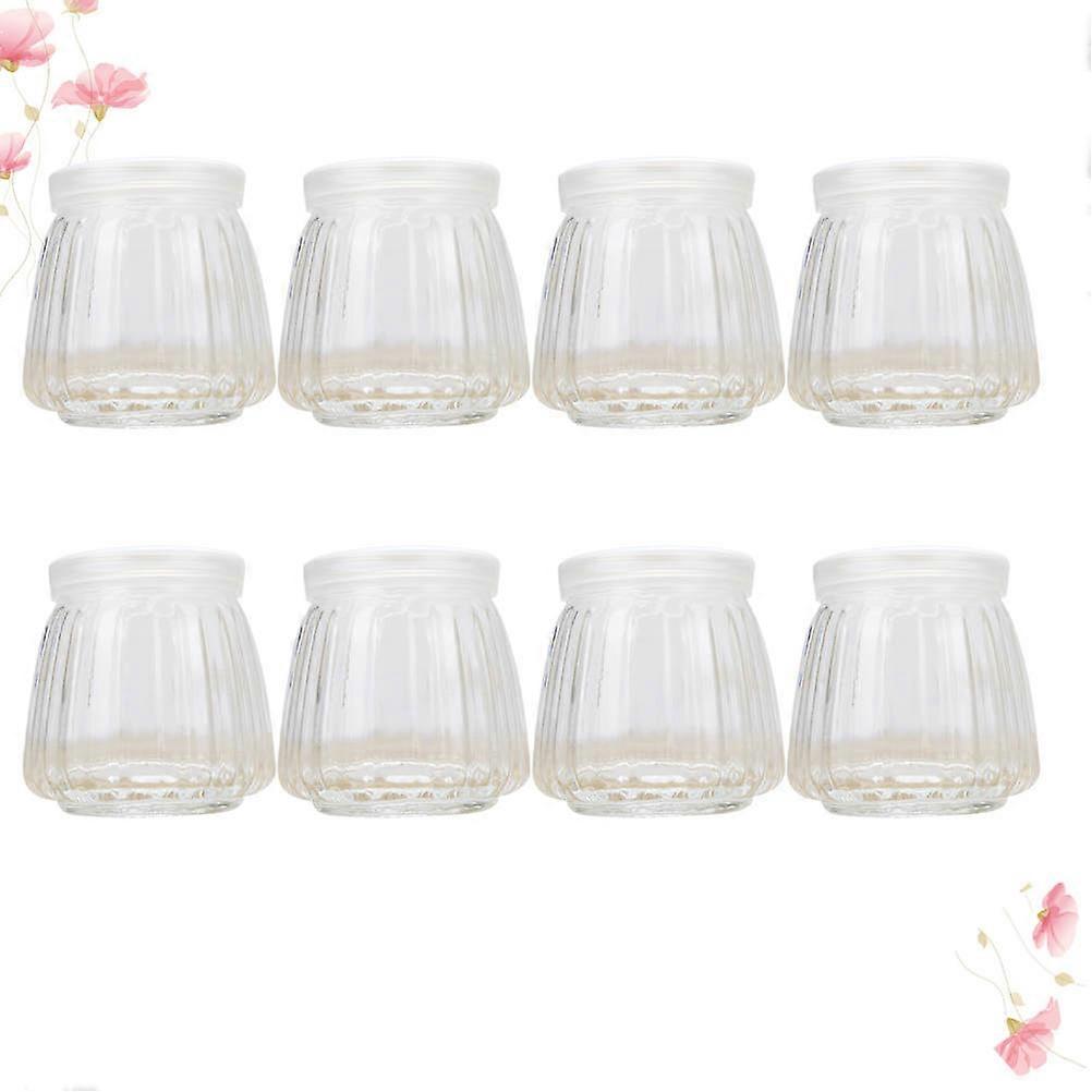 Glass Pudding Jars Vertical Striped Containers Transparent Heat-Resistant Storage for Corporate Function 8Pcs
