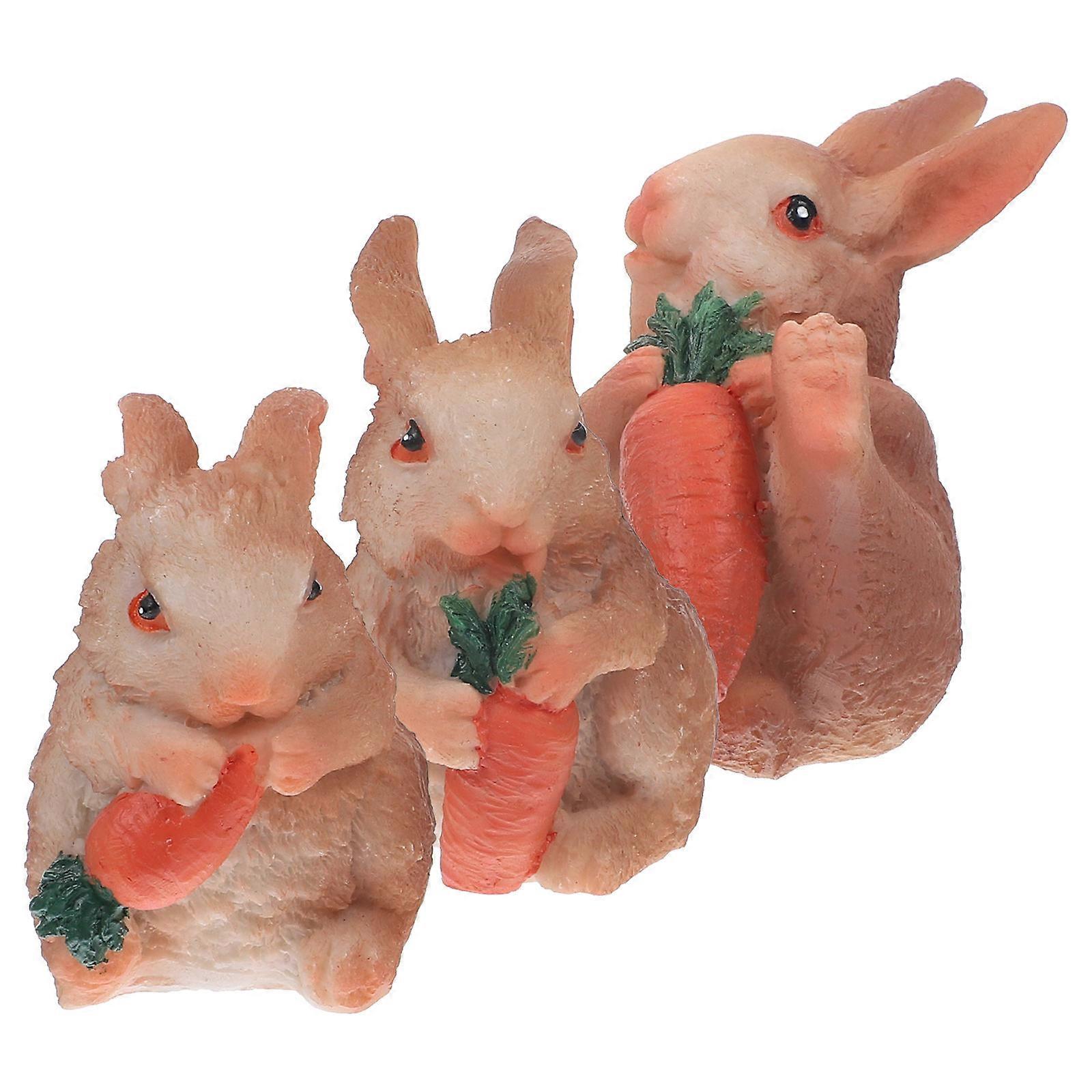 Rabbit Statue Resin Easter Rabbit Ornament for Decoration 3Pcs Set