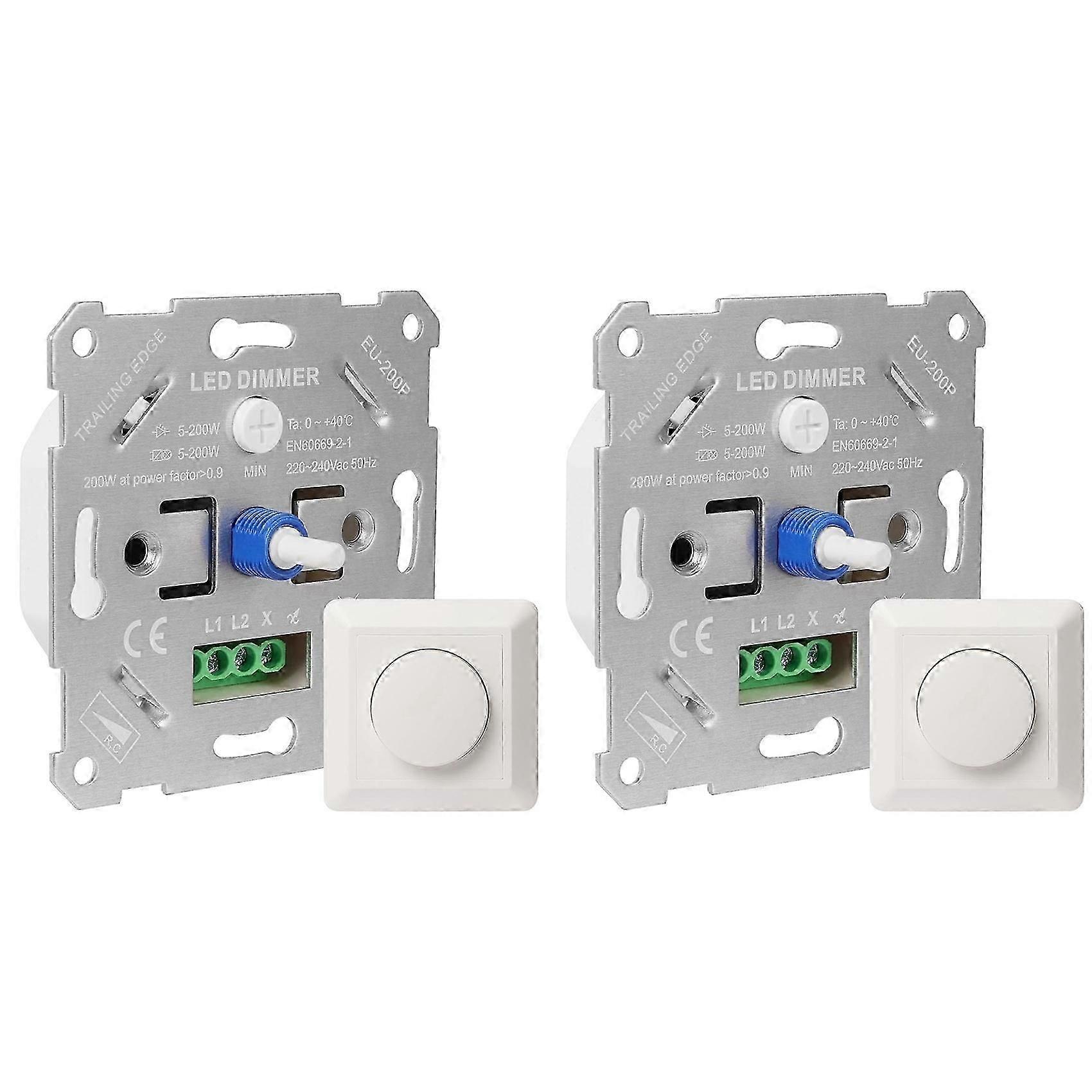 2 Pack LED Dimmer Switch 230V for Dimmable LEDs Halogen 5-200W White Cover Plate