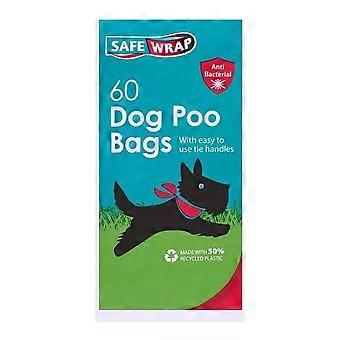 60 Dog Poo Bags With Tie Handles - Anti Bacterial & Biodegradable