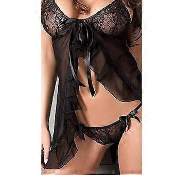 Zodaca Sexy Lace Dress Ondeugende Lingerie Blote Buik met G-String Ondergoed voor Vrouwen Zwart Buste: maxim