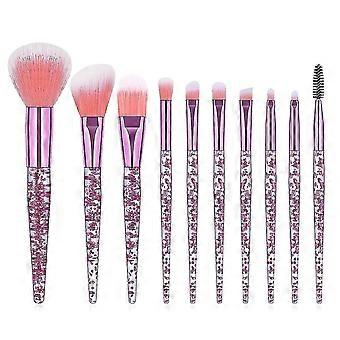 Makeup Brush Set 10 Pcs Stylish Glitter Handle Makeup Brushes Professional Face Powder Foundation Blending Blush Eye Shadow Eyeliner Lip Cosmetic Brus