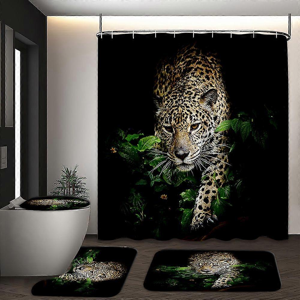 Leopard Jungle Polyester 4 Pcs Shower Curtain Set