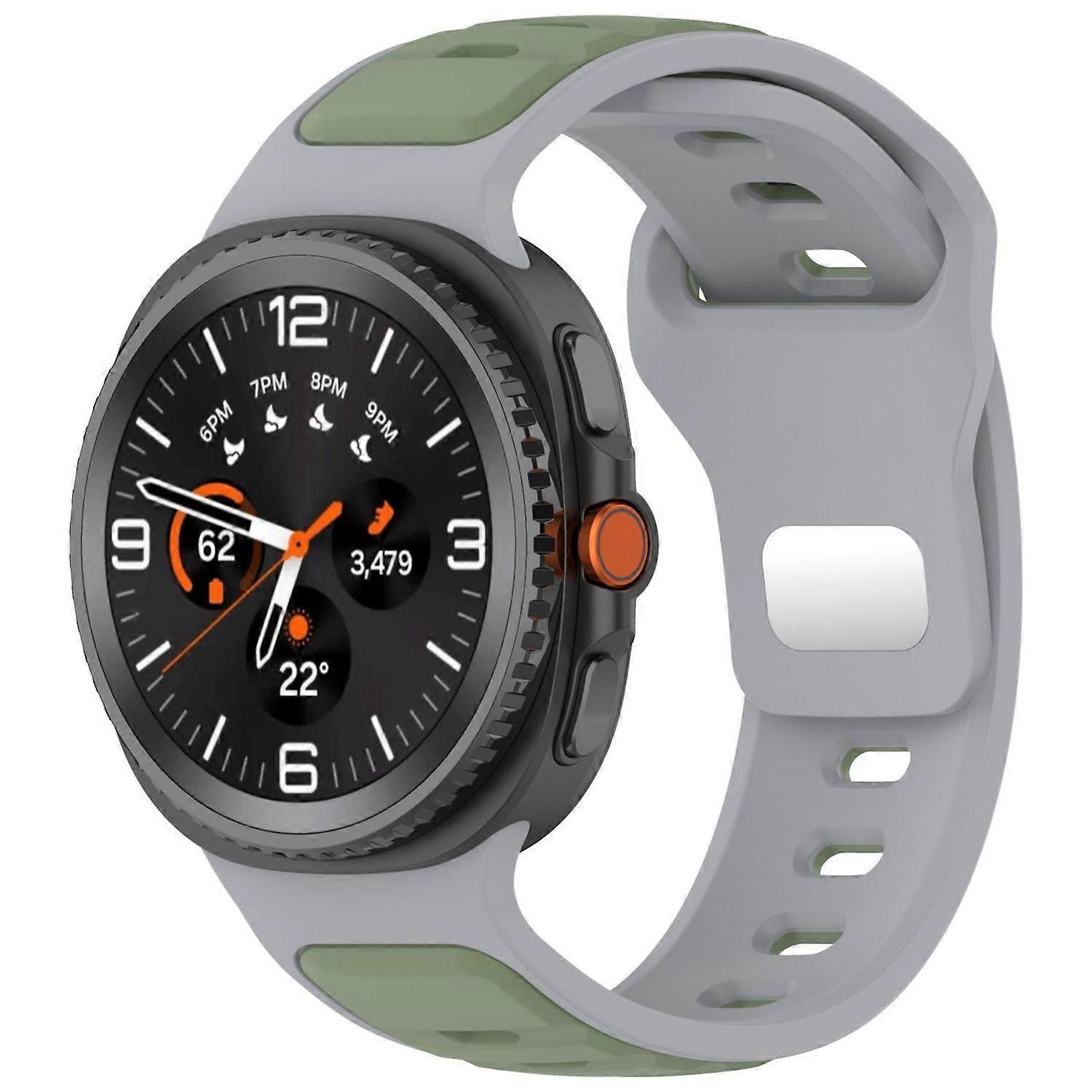 For Samsung Galaxy Watch 8 / 8 Classic Reverse Buckle Two Color Silicone Strap Grey / Green