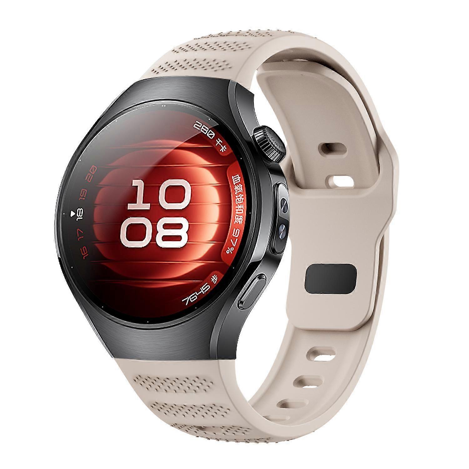 For Huawei Watch 5 46mm Polka Dot Design Buckle Silicone Replacement Arm Band Beige