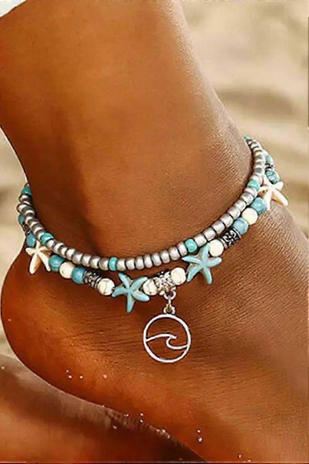 Women's Sky Blue Beach Double Anklet