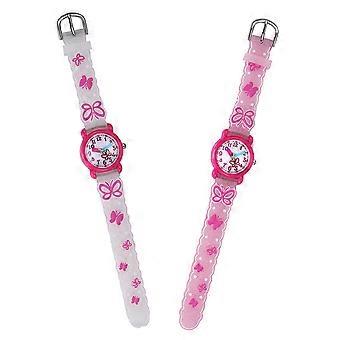 Children Watch 3D Cartoon Dinosaur Pattern Silicone Band Waterproof Quartz Wristwatch Gift Kids Boys Girls Butterfly, White Background and Rosy