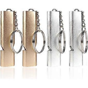Emergency Whistle 4 Pack, Aluminum Alloy Survival Whistle, Loud Crisp, Waterproof Lightweight, for Camping Hiking Boating Dog Training, Silver & Gold