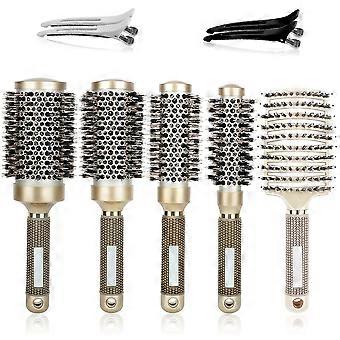 9 Pcs Blow Dry Hair Brush Set, Nylon Bristle Round and Flat Brushes with Ceramic Ionic Technology, Heat Resistant, Reduces Frizz and Adds Shine for Cu