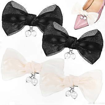 Bowknot Shoe Clips for Wedding Decor, 2 Pairs, Alloy & Gauze, Fit Flats & Heels