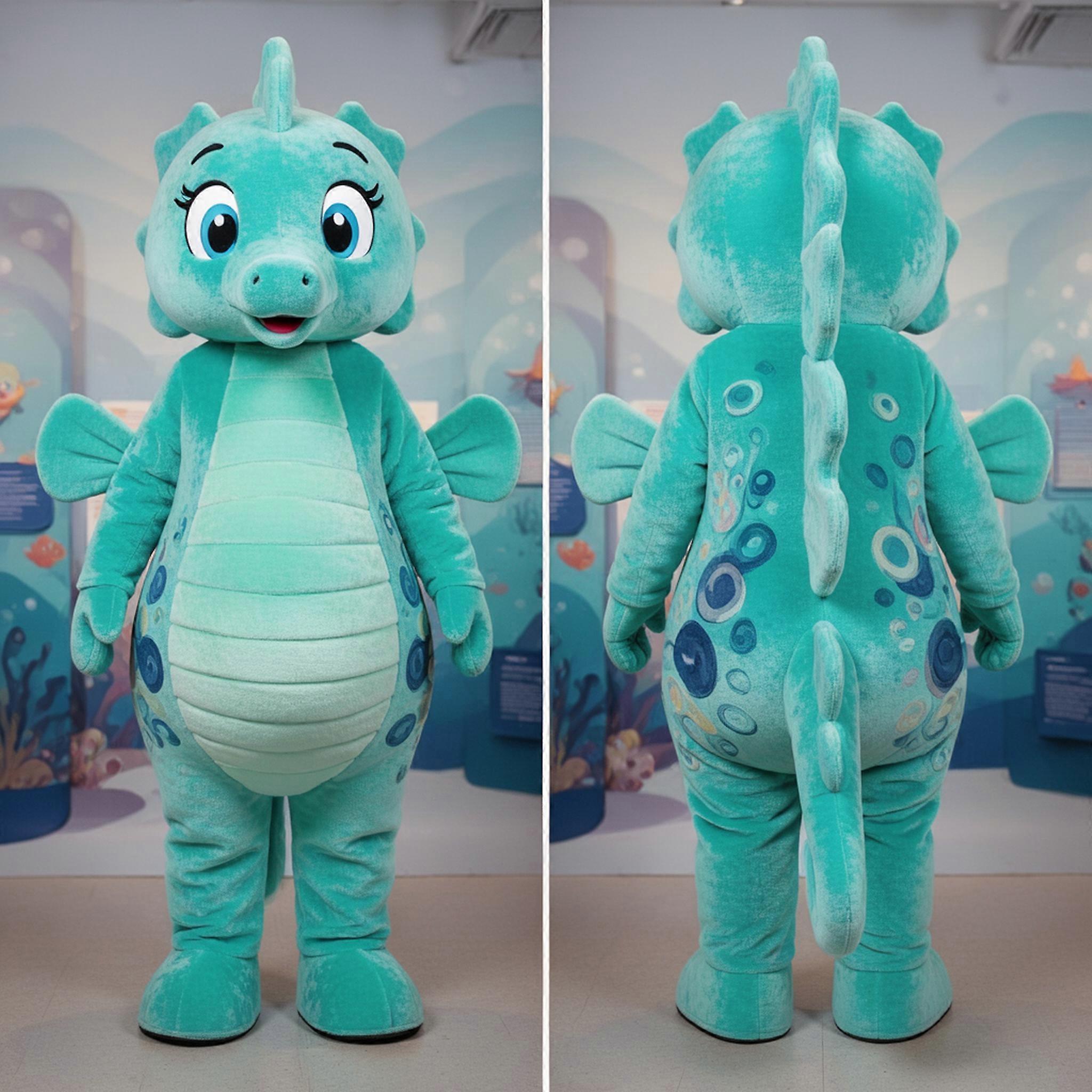 MASTICOT Teal Smiling Seahorse Mascot