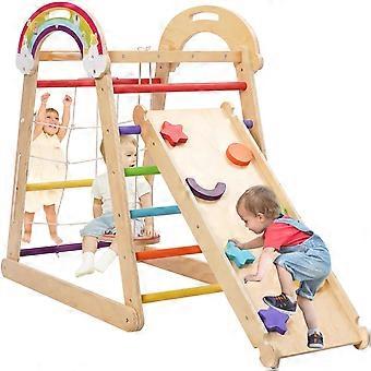 Montessori Climbing Frame, 5-in-1 indoor playground for children, with swing, arch, slide, and climbing rope