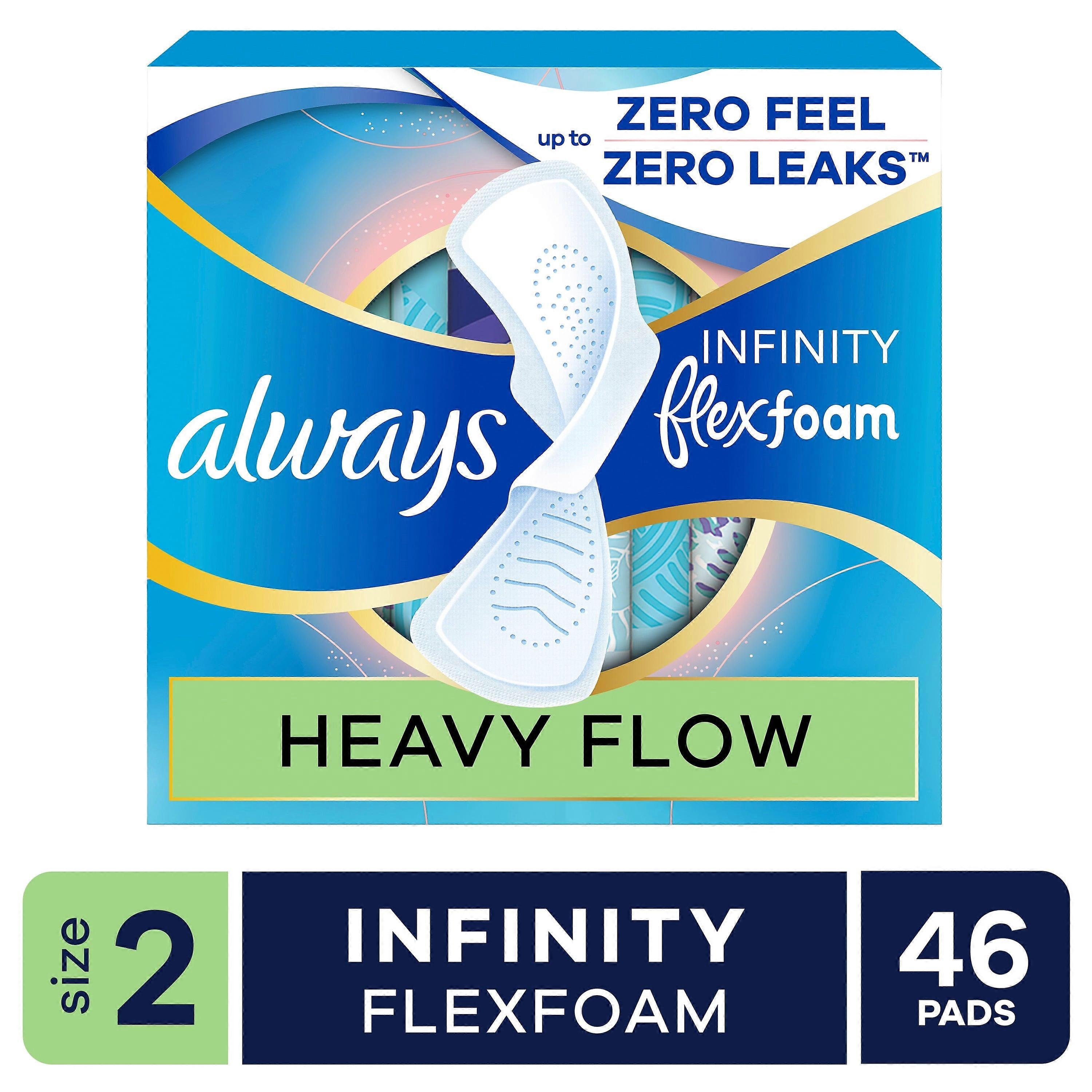 Always Infinity Feminine Pads Size 2 Heavy with Wings Unscented 46 ct
