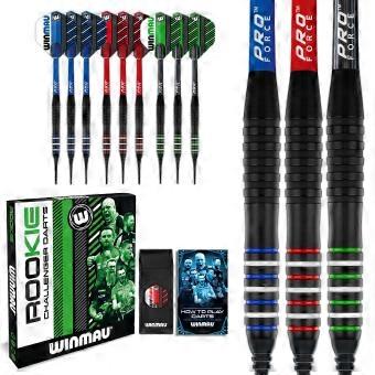 Rookie Brass Softip dartset met flights, schachten en exclusief dartboekje