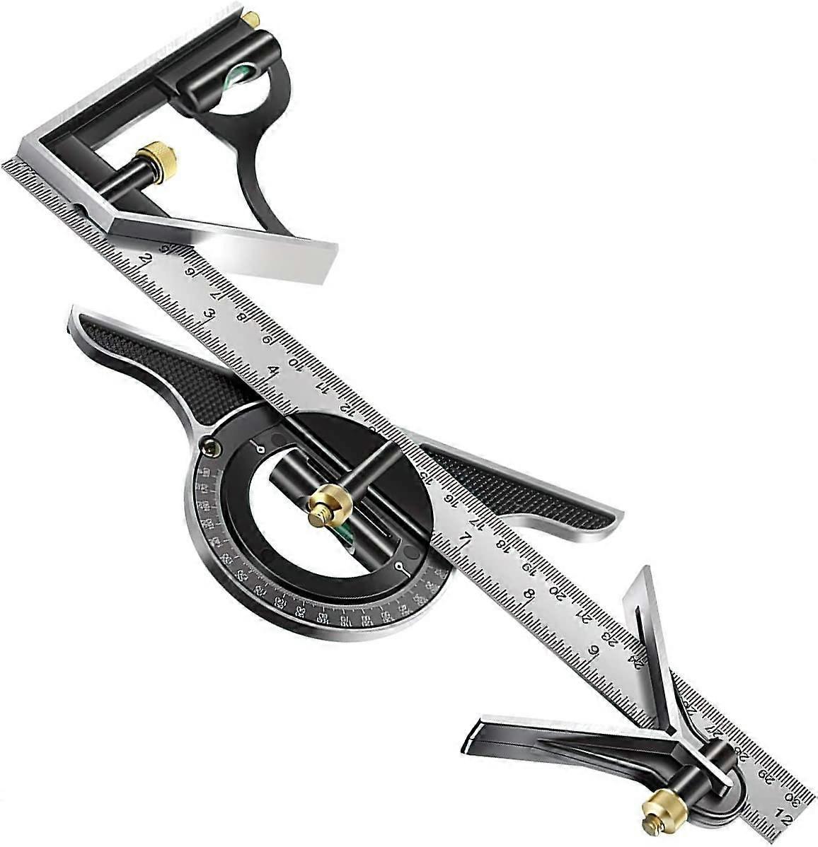 Multifunctional Combination Square Ruler, 300mm Adjustable Angle Metal Carpenter Tool