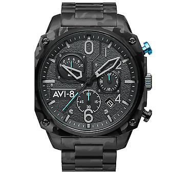Hawker hunter, retrograde chronograph, night camo japanese Quartz Analog Man watch with stainless steel bracelet AV-4052-11