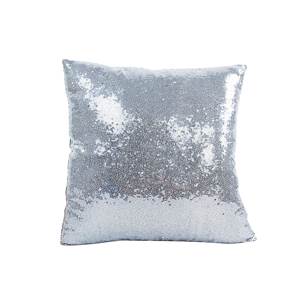 Solid Color Glitter Sequins Throw Pillow Case Cushion Cover Cafe Home Sofa Decoration (Silver)
