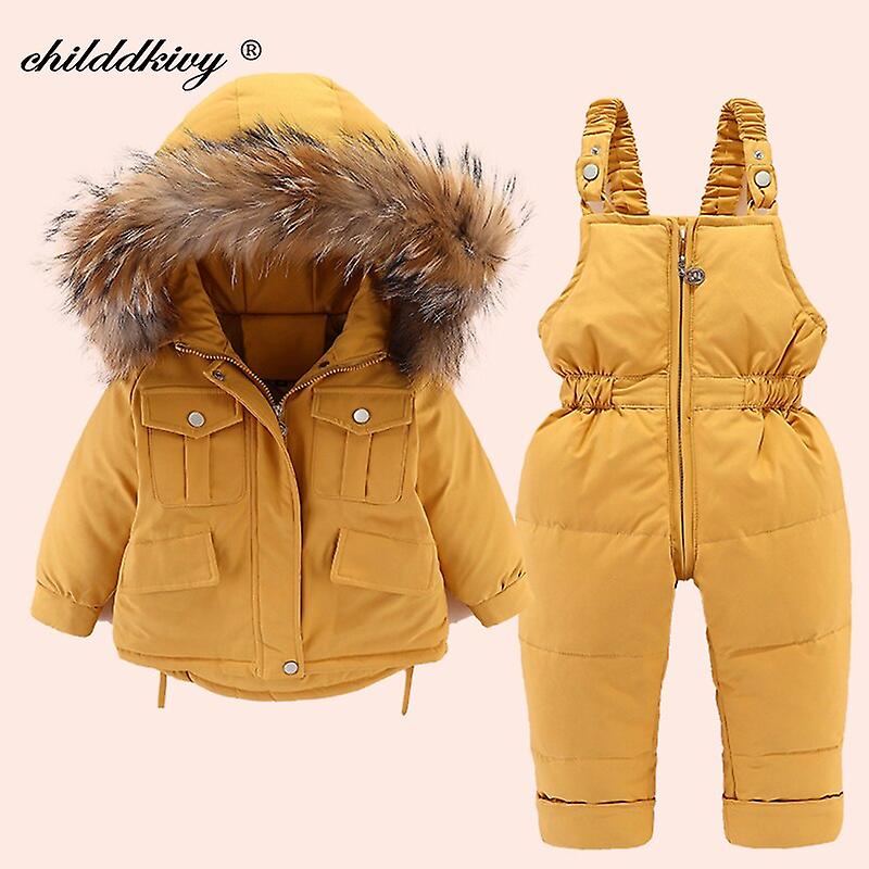 2pcs Set Baby Girl Winter Down Jacket et Jumpsuit pour enfants épaissir la veste chaude pour bébé Snowsuit 0-4year Yellow
