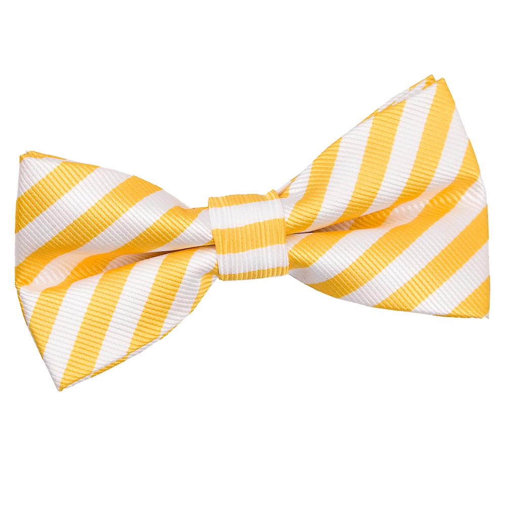 White and Yellow Thin Stripe Pre-Tied Bow Tie