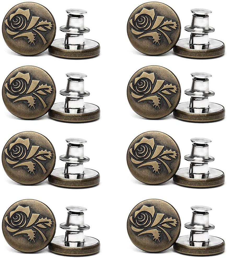 Jeans Button, 8pcs Button Pins For Jeans Instant Buttons Removable Metal Buttons Adjustable No Sew Replacement Buttons For Pants Cowboy Clothing Fashi