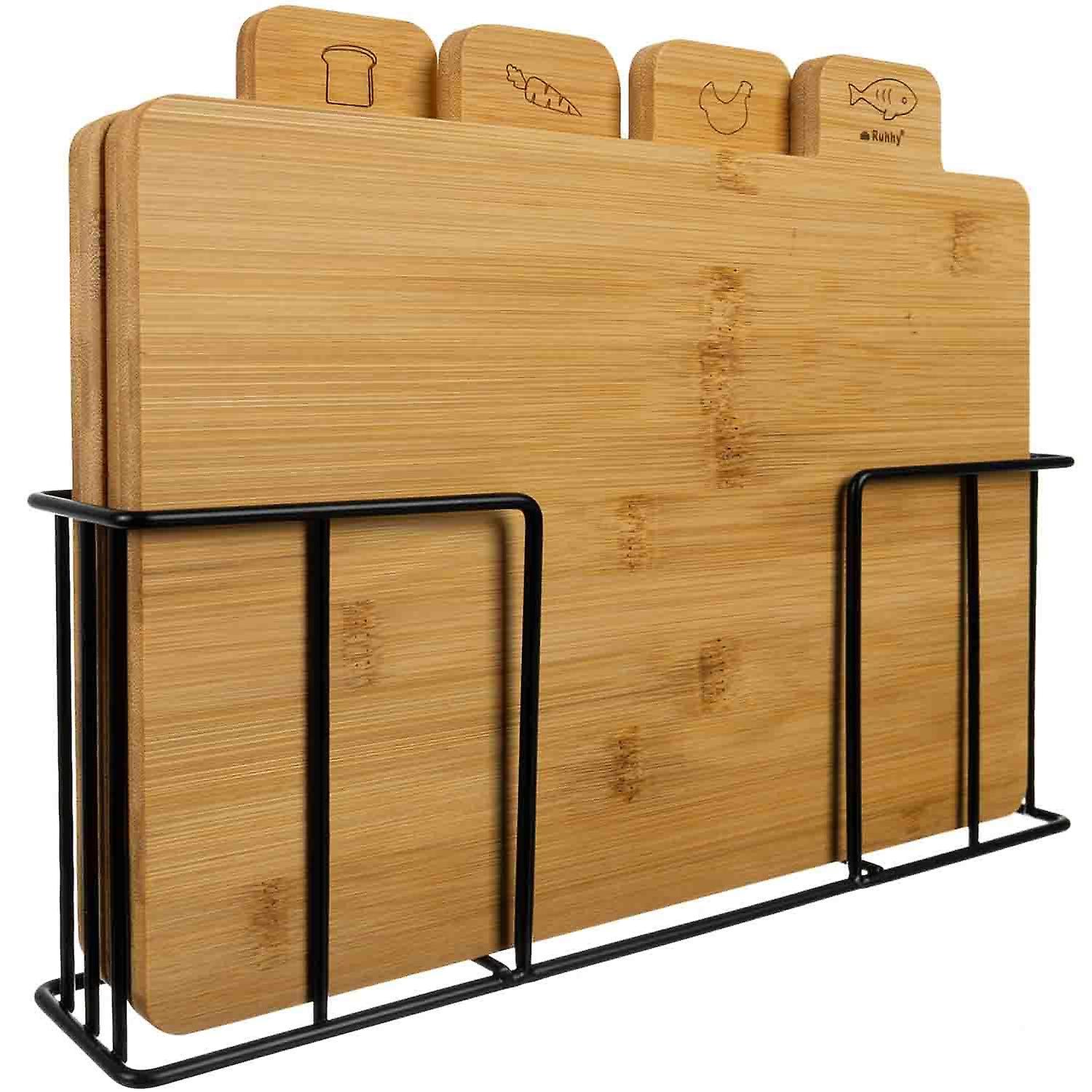 Schneidebrett Set mit Rack, Bambus - 5-teilig