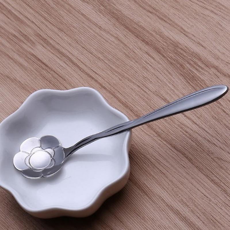 8 stk / sett rustfritt stål blomsterform teskje sukker kaffe iskrem servise