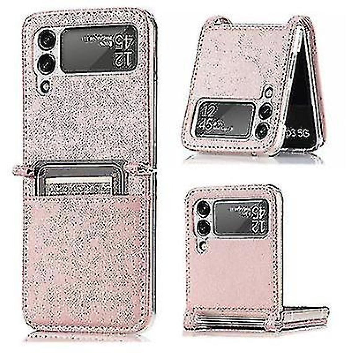 Folding Pu Leather Phone Case For Samsung Galaxy Z Flip 3 - Rose Gold