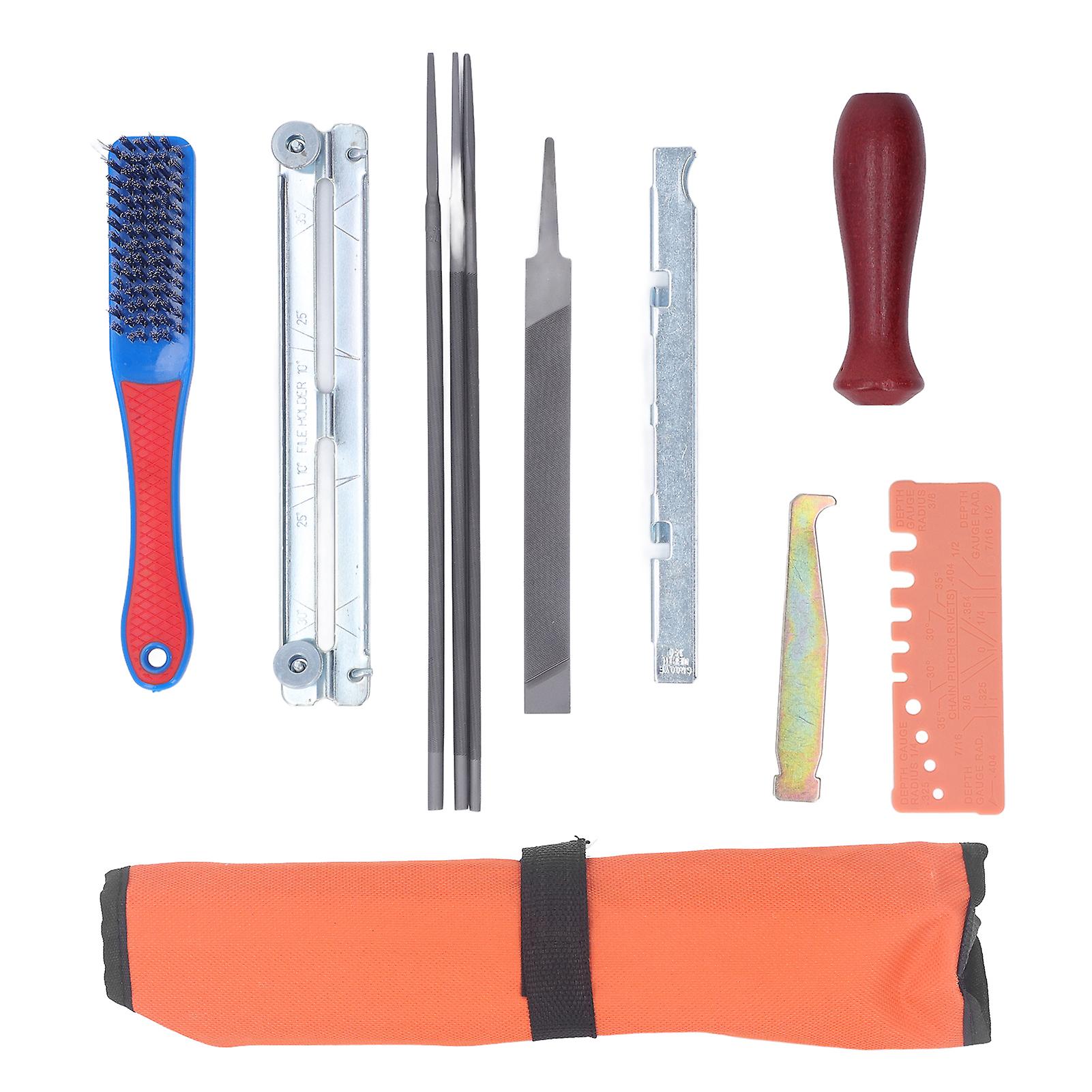 11Pcs Chainsaw Sharpener File Chain Saw Teeth Sharpening Tool Set Kit with Gauge Handle