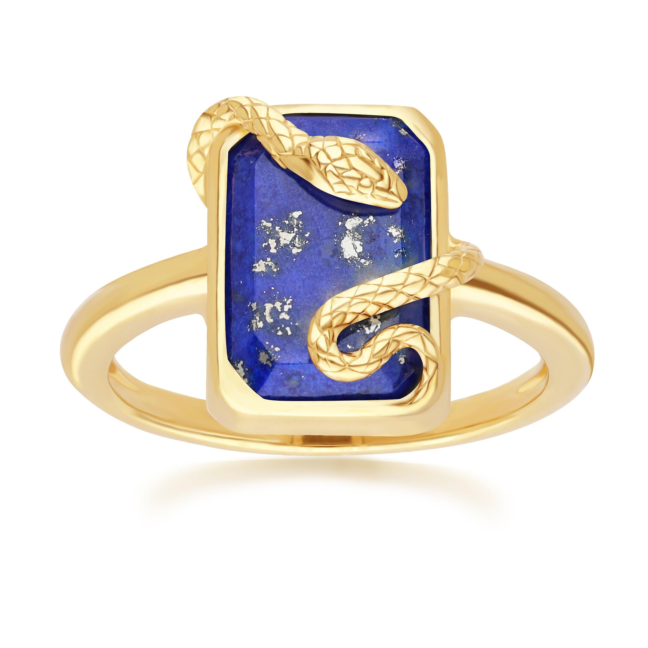 Grand Deco Lapis Lazuli Snake Wrap Ring in Gold Plated Sterling Silver