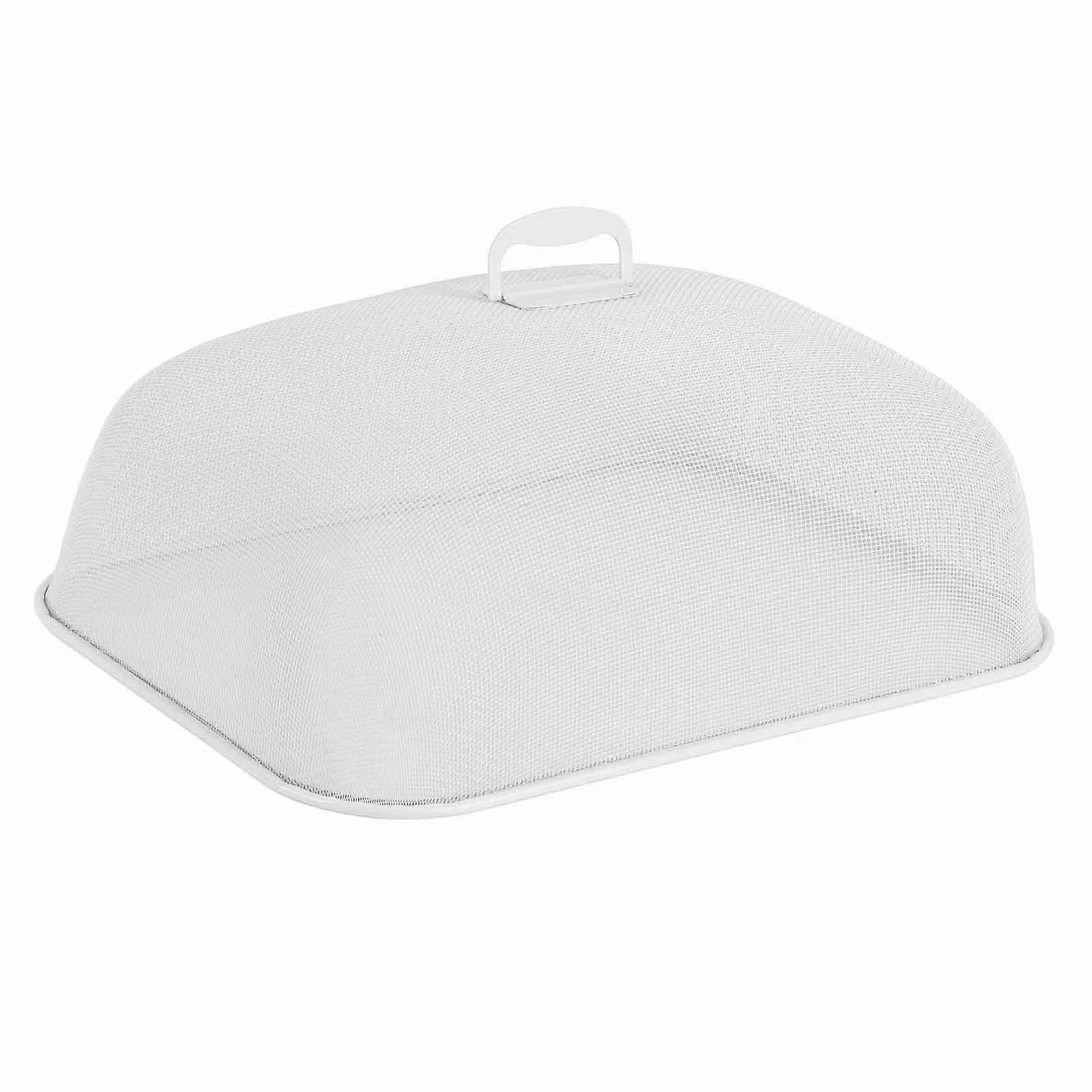 Food Cover Dense Mesh Design 180 Degree Rotatable Simple Iron Food Screen with Handle for Home Dining Room White Rectangle Large 