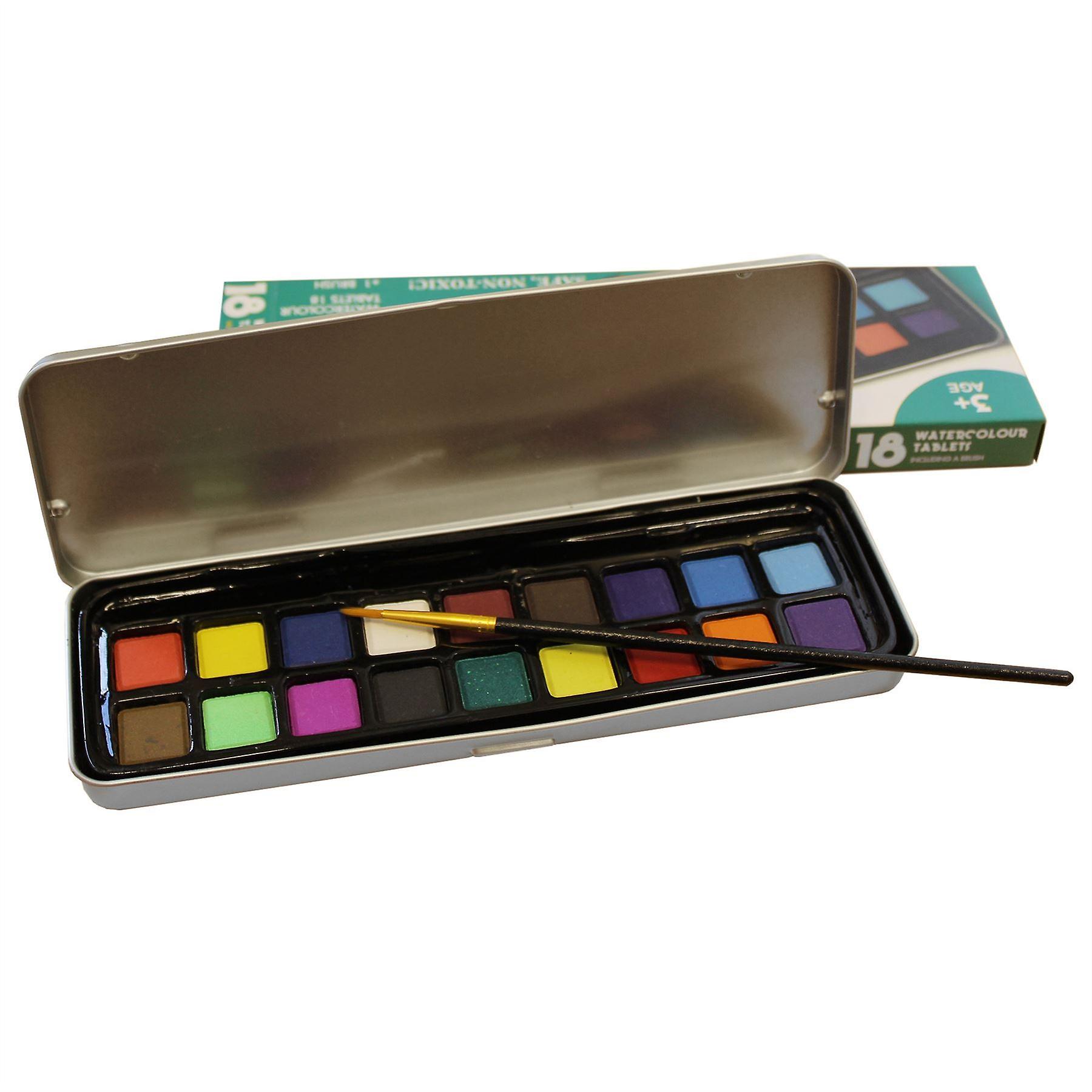 Watercolour Paint Tin Set of 18 Tablets & Brush