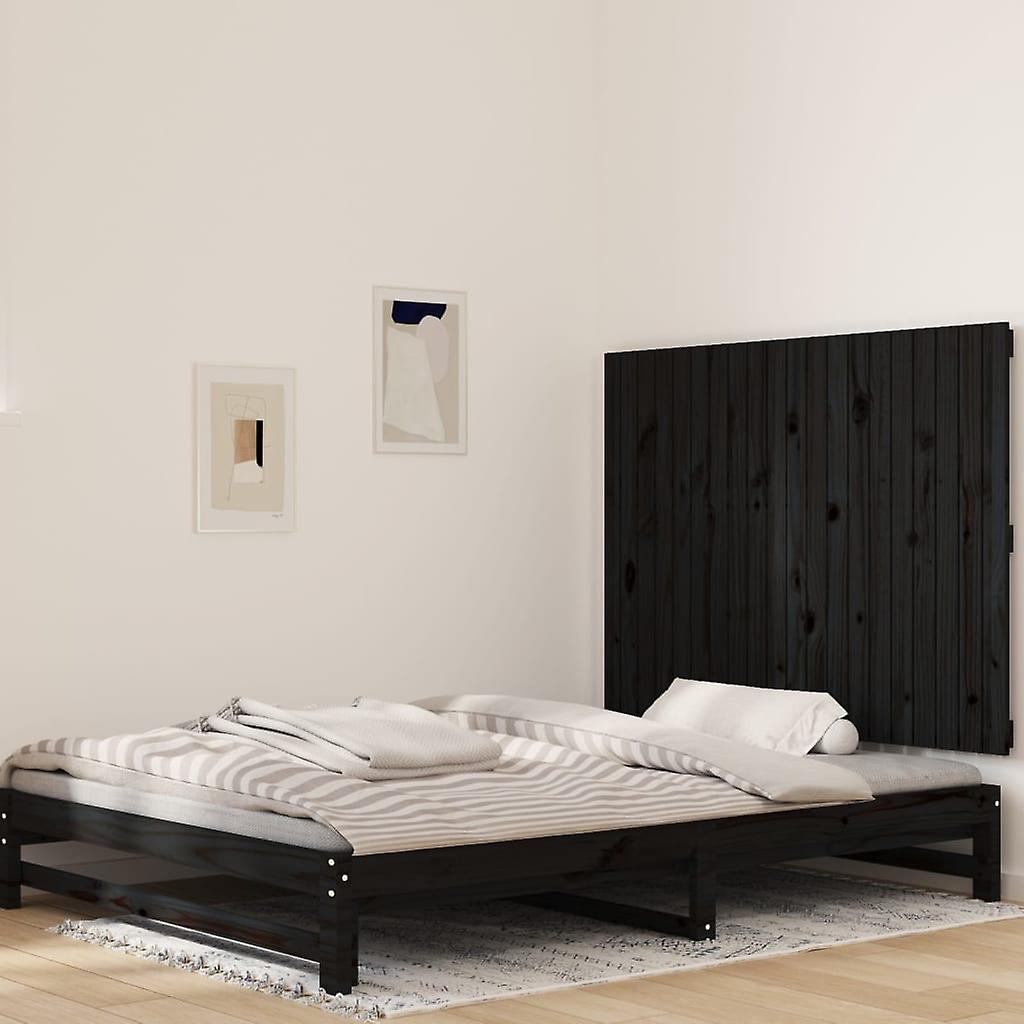 Wall Headboard Black 127.5x3x90 cm Solid Pine Wood
