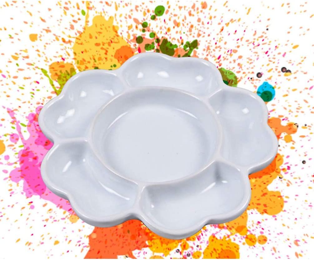 Flower-Shaped Ceramic Watercolor Palette - 3.4 Inch Glazed Paint Mixing Tray