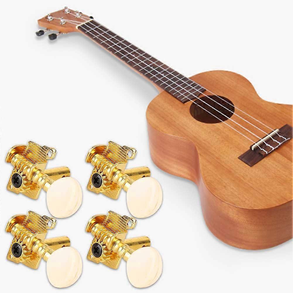 Gold 2L and 2R Ukulele String Locking Machine Heads with White Buttons
