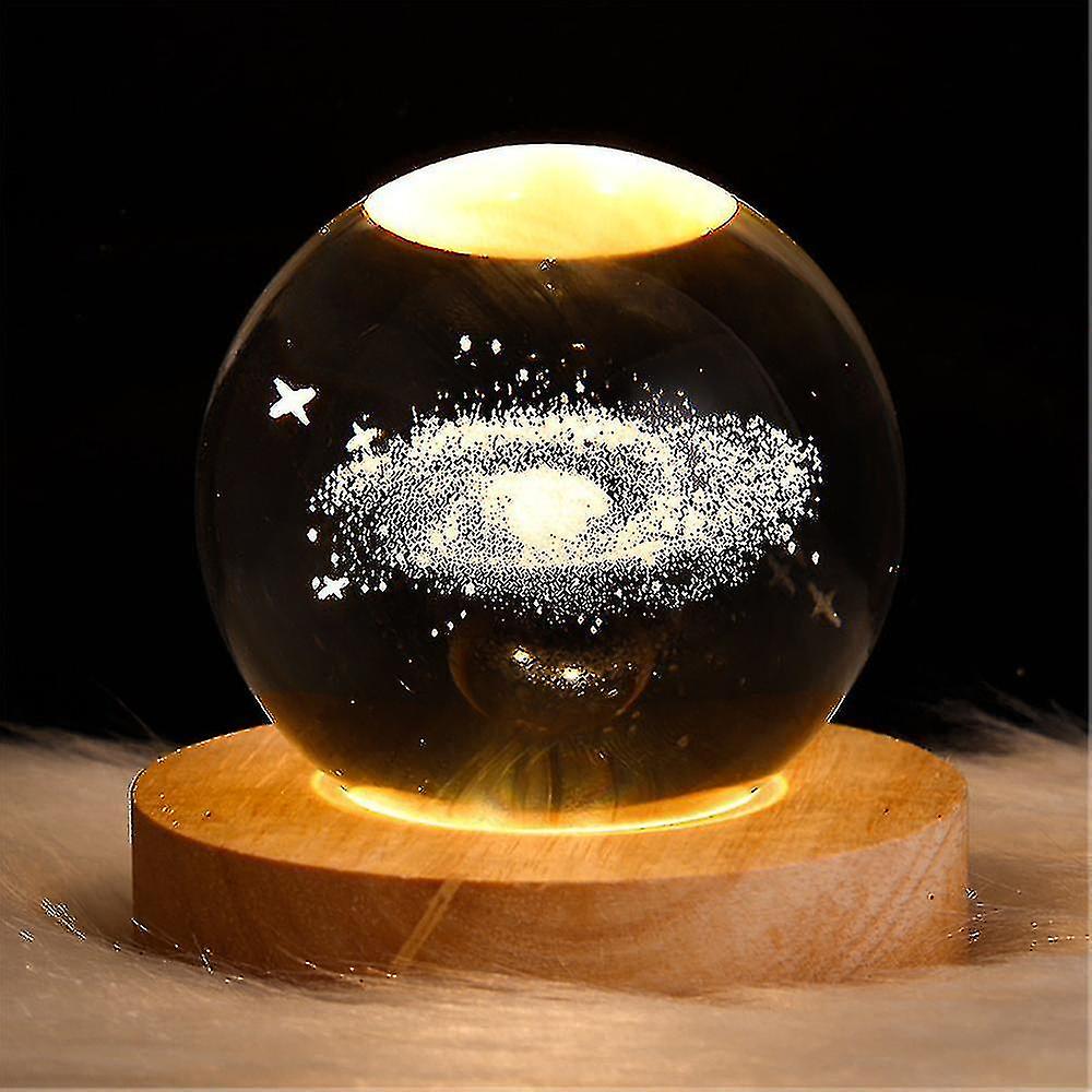 3d Galaxy Solar System Crystal Ball Noite Luz Saturno Planetas Laser Gravura Cama Lâmpada com Stand Xmas Presente
