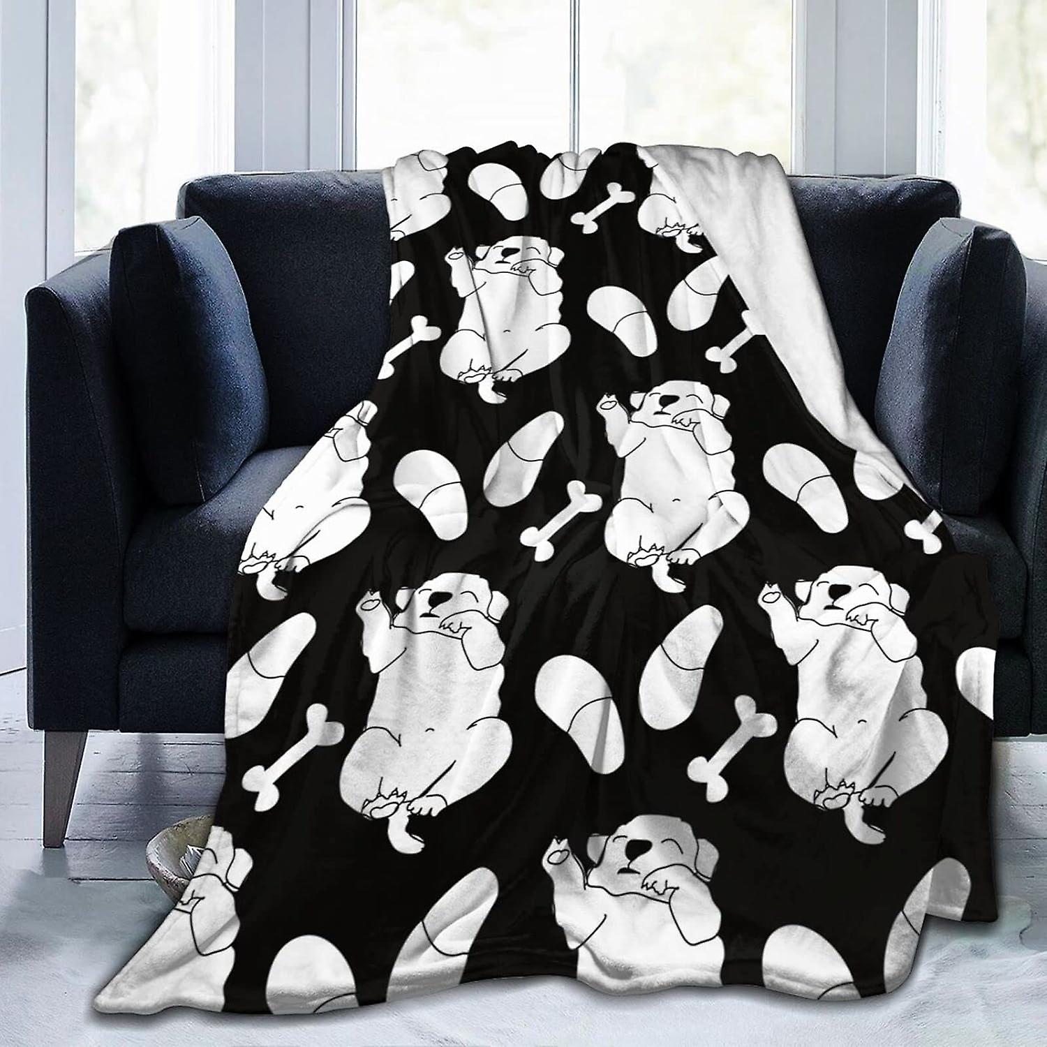 Printed Throw Blanket Puppy Cute Rest Sleep Relax Black and White Throw Blanket Soft Flannel Single Blanket Anti-pilling Washable for Bed Sofa Couch D