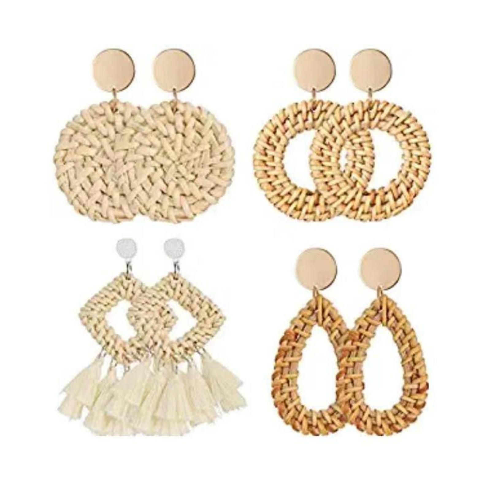 Handcrafted Geometric Rattan Earring Multiple Uses Lightweight Earring For Wedding