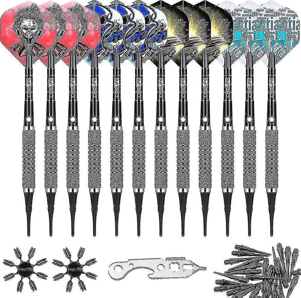 12g Soft Tip Darts 12packs With 4 Colors Fat Aluminium Shafts+100tips+tool+16flights+16 Protectors,l
