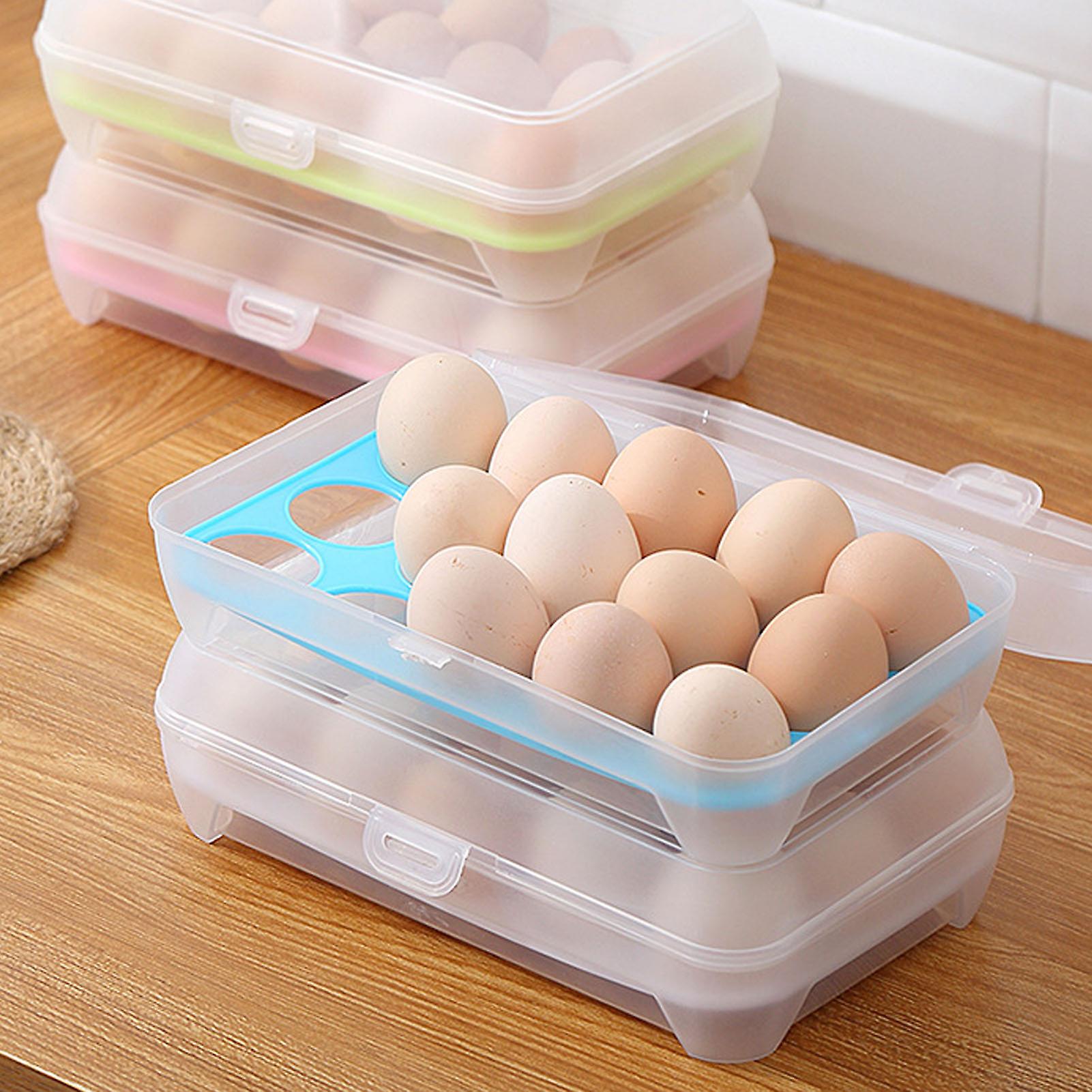 Egg Tray with Lid 15 Grids Thickened Dustproof Egg Storage Box for Kitchen Refrigerator 