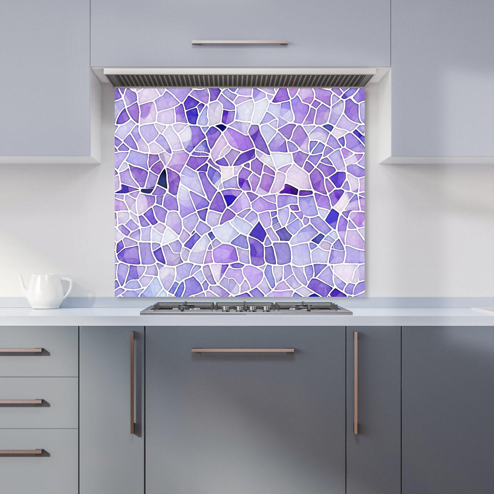Purple And White Mosaic Design Kitchen Splashback