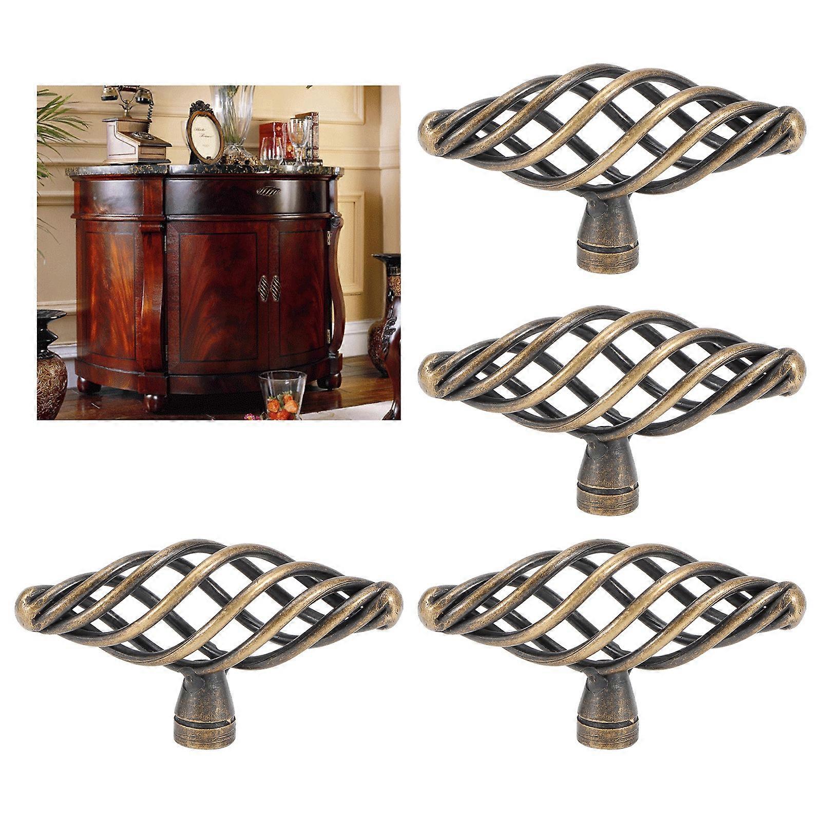 4Pcs Antique Zinc Alloy Door Handle Pull Knobs 7.2x4cm Set