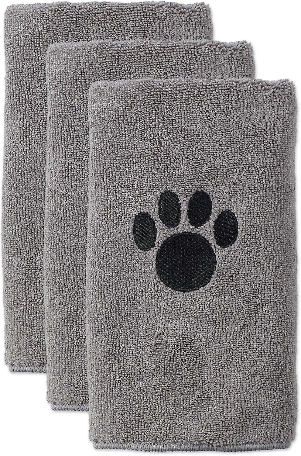 Pet Grooming Towel Collection Absorbent Microfiber Drying Set, Embroidered Gray, 3 Count 50*100cm