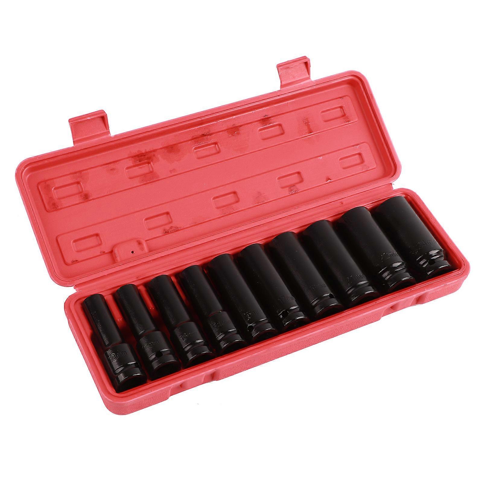 10pcs 1/2 Inch Deep Impact Socket Tool Set 6 Point Head Adapter Repairing Tool High Hardness E2U105