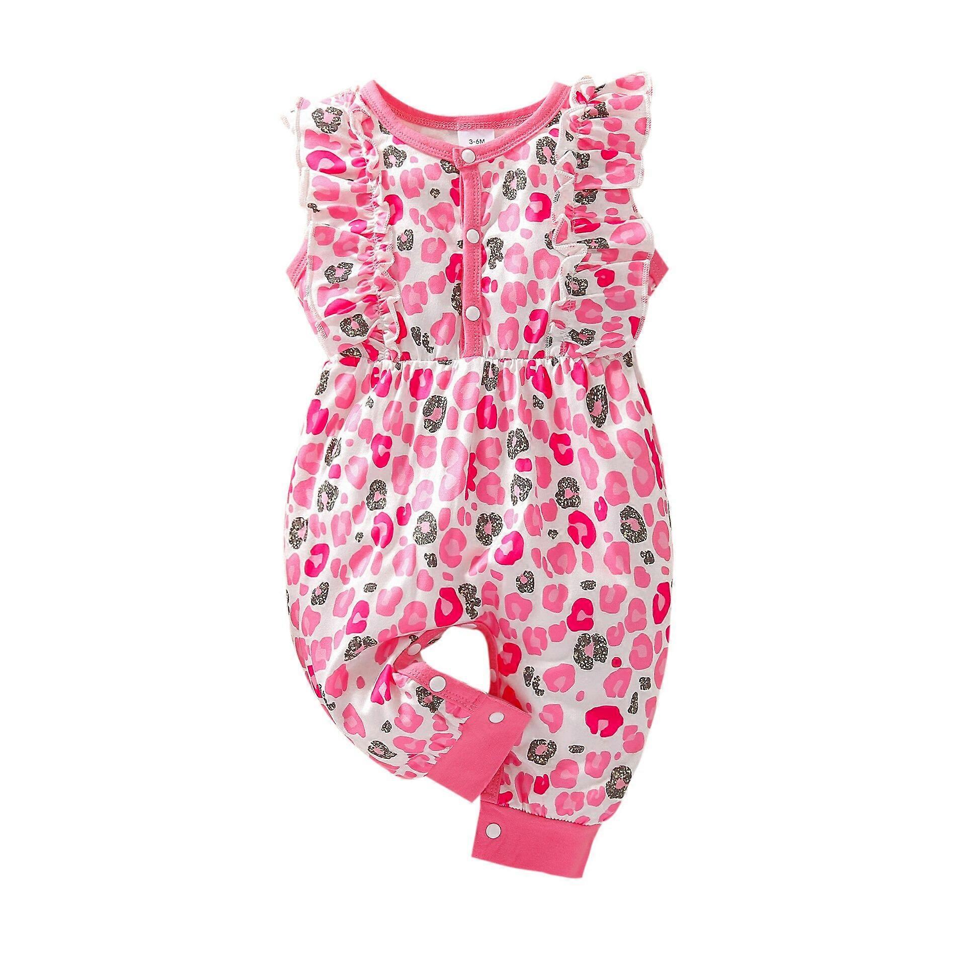 Cotton Baby Girl Clothes Summer Kids Ruffle Romper Jumpsuit Pink Playsuit For Newborn Toddler Pink Leopard Print Bodysuit