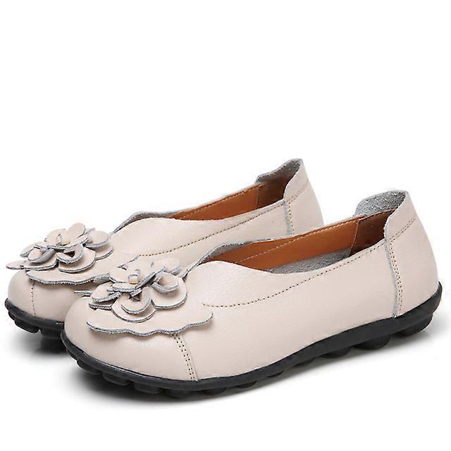Flowers Women's Flats 2024 Spring And Summer New Models Real Leather Mother Comfortable Bean Shoes Women's Shoes Flat