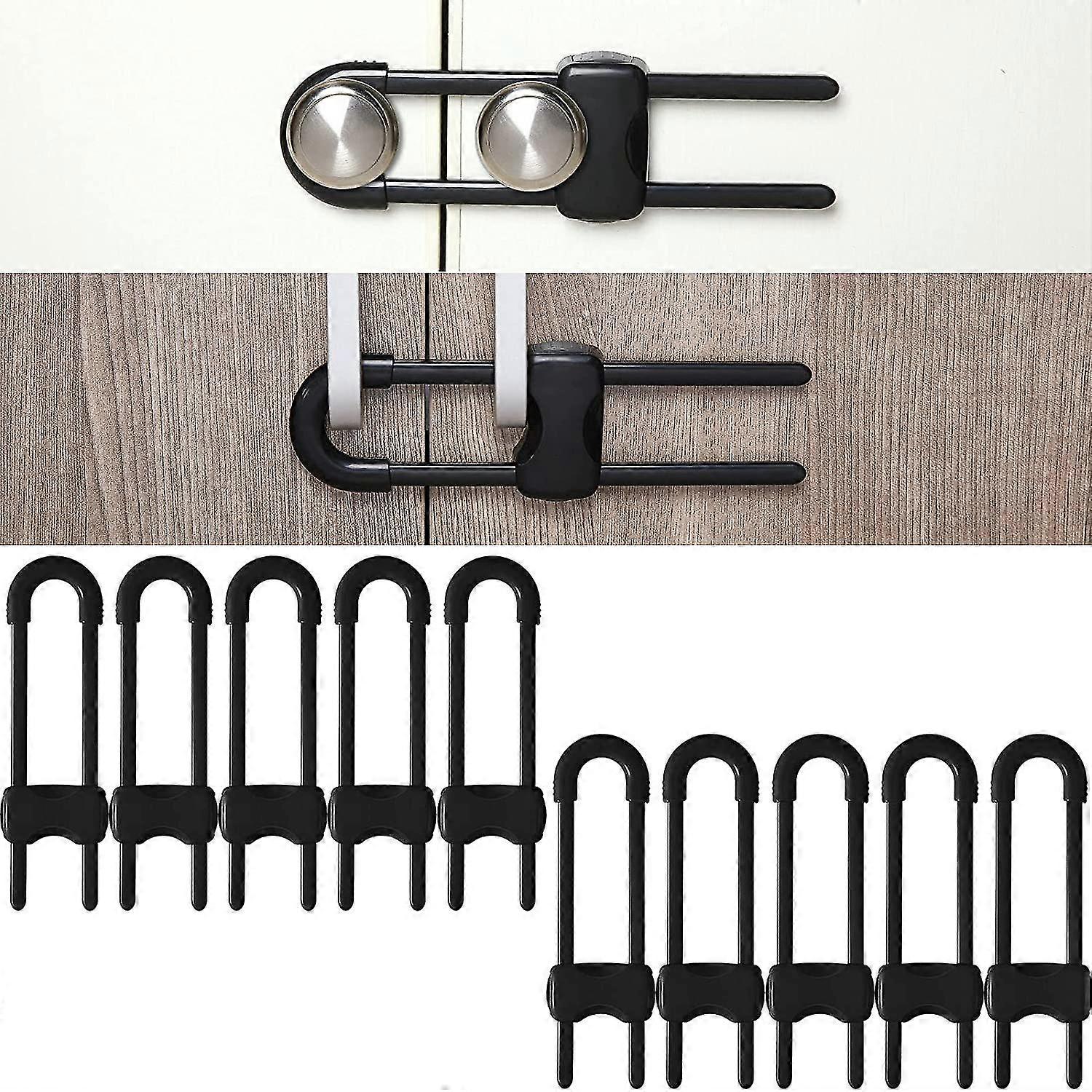 10 pieces sliding cabinet locks, child u-shaped proofing cabinet with adjustable safety child lock, easy to use childproof latch for knob handle on ki