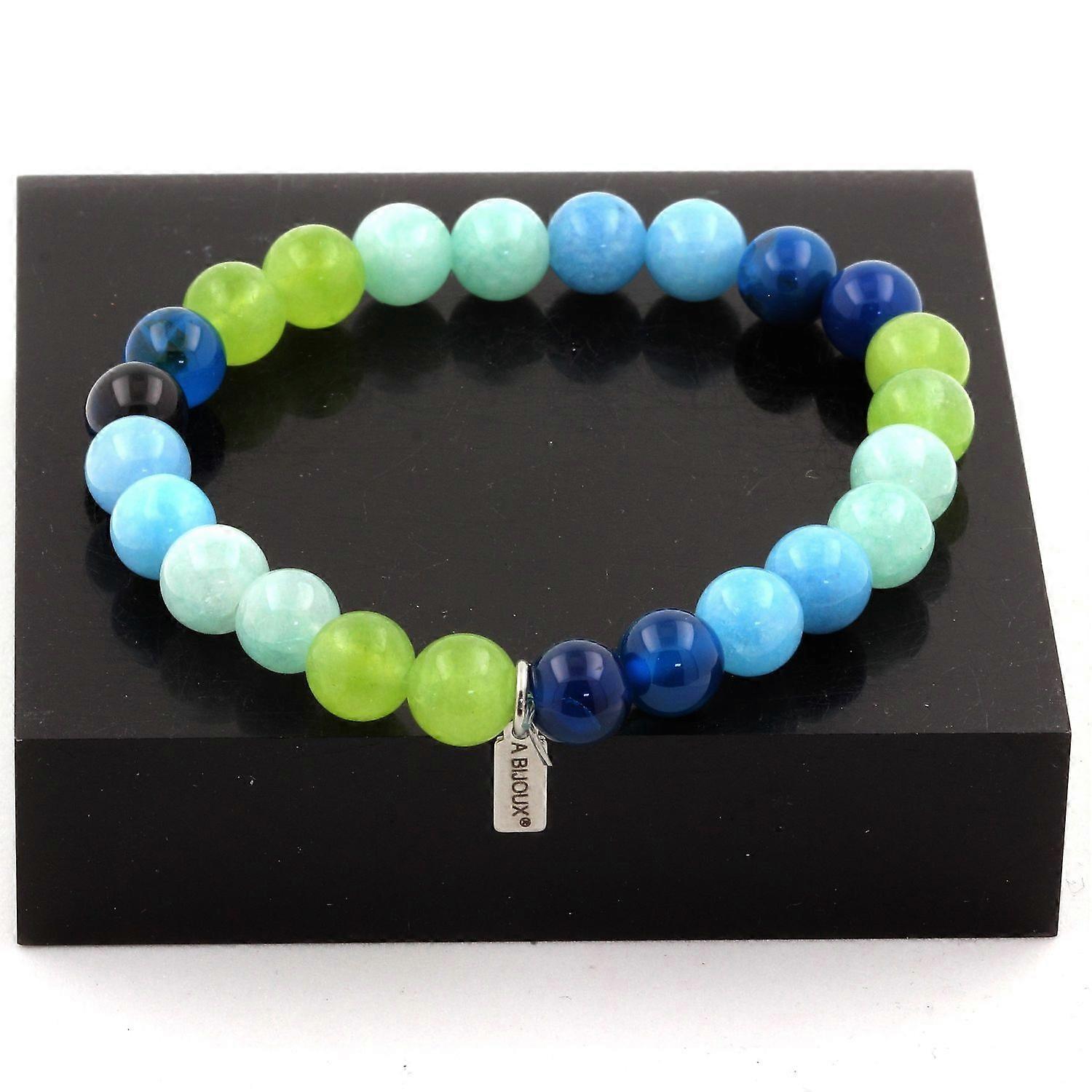 Bracelet Peridot Beads + Angelite + Blue Chalcedony + Blue Ribboned Agate 8 mm