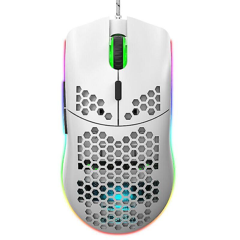 (white) Usb Wired Lightweight Gaming Mouse Ergonomic Design 6400 Dpi Rgb Mice 6 Buttons