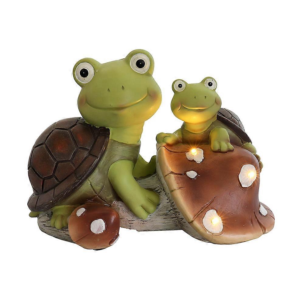 Garden Statue Cute Frog Face Turtles Figurines,Solar Powered Resin Animal Sculpture with 3 Led