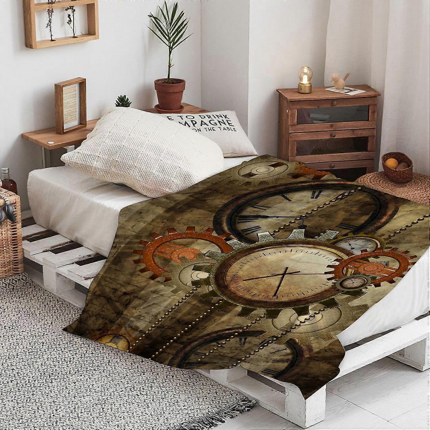 Warm Soft Steam Steampunk Clocks and Gears Beautiful Mechanical Punk Technology Throw Blanket,Winter Warm Sofa Bed Throw Bed Picnic Blanket Throw Over